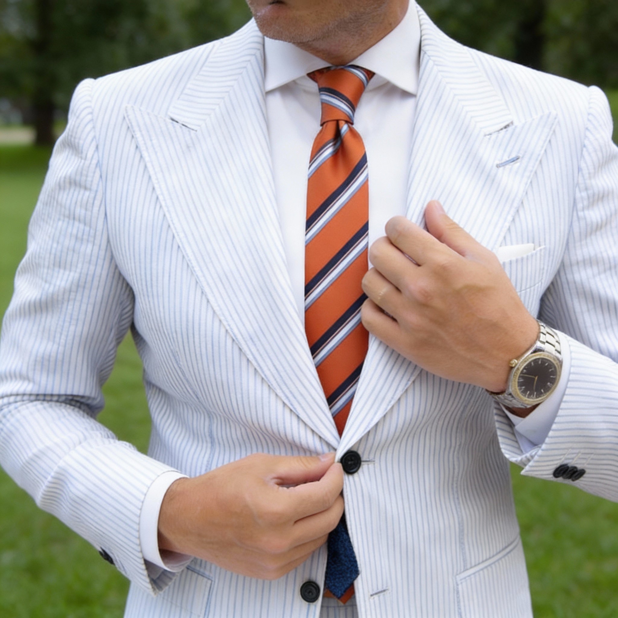 Orange with Dark Blue & Light Blue Striped Necktie