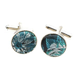 Teal Silver Abstract Cufflink