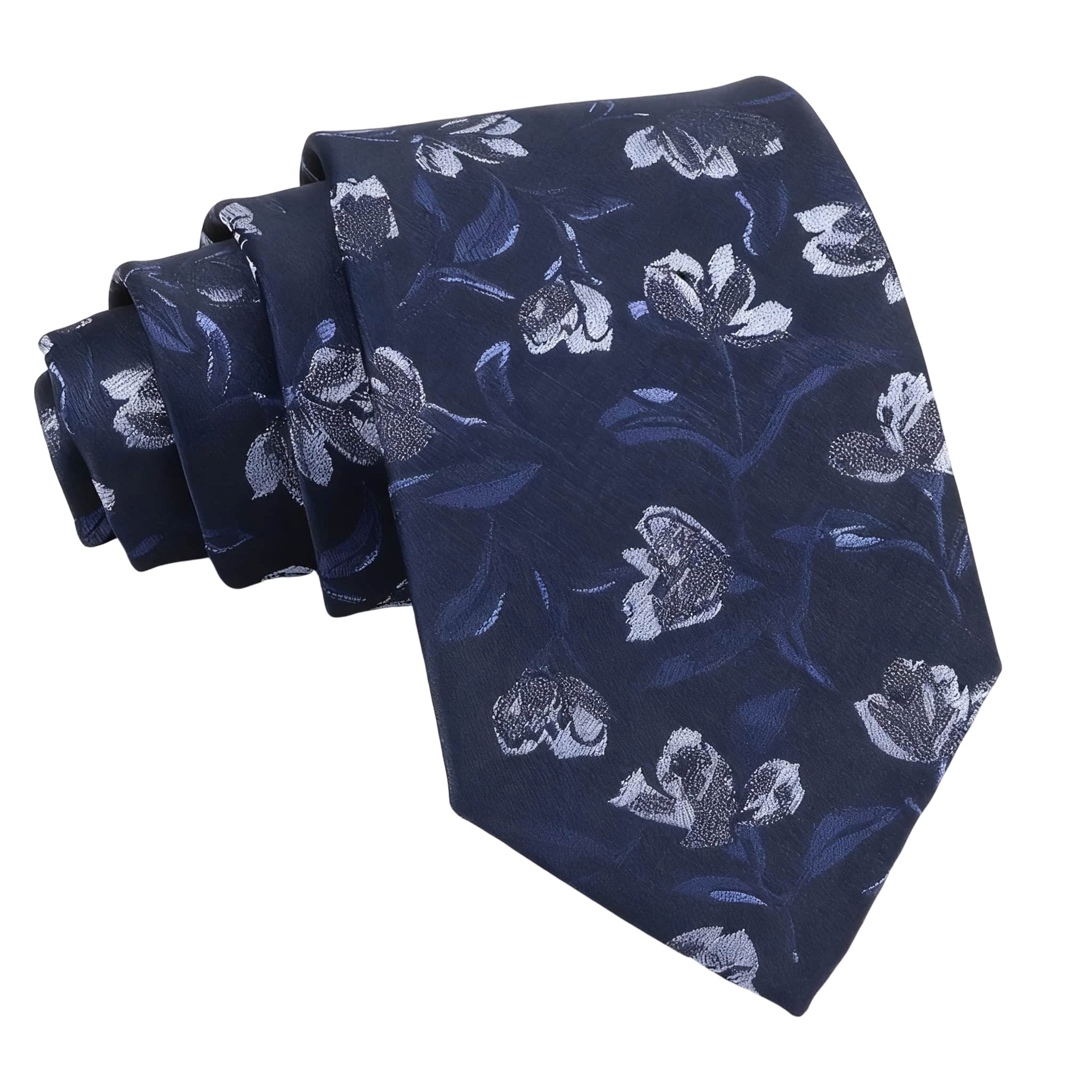 Navy Blue White Floral Necktie