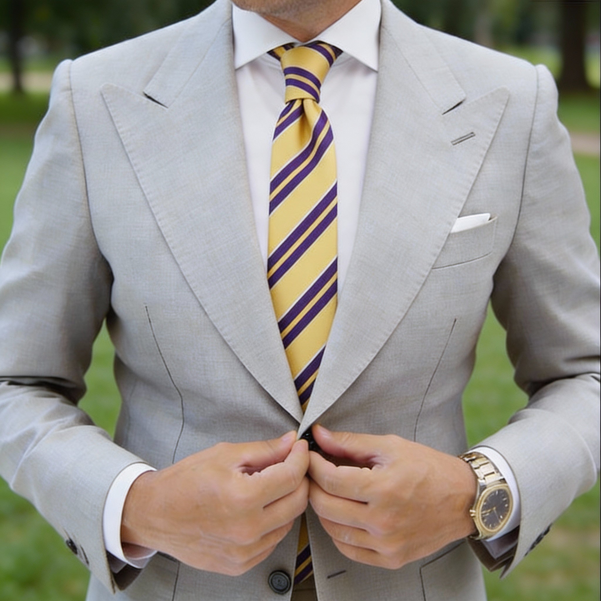 Yellow With Blue White Striped Necktie