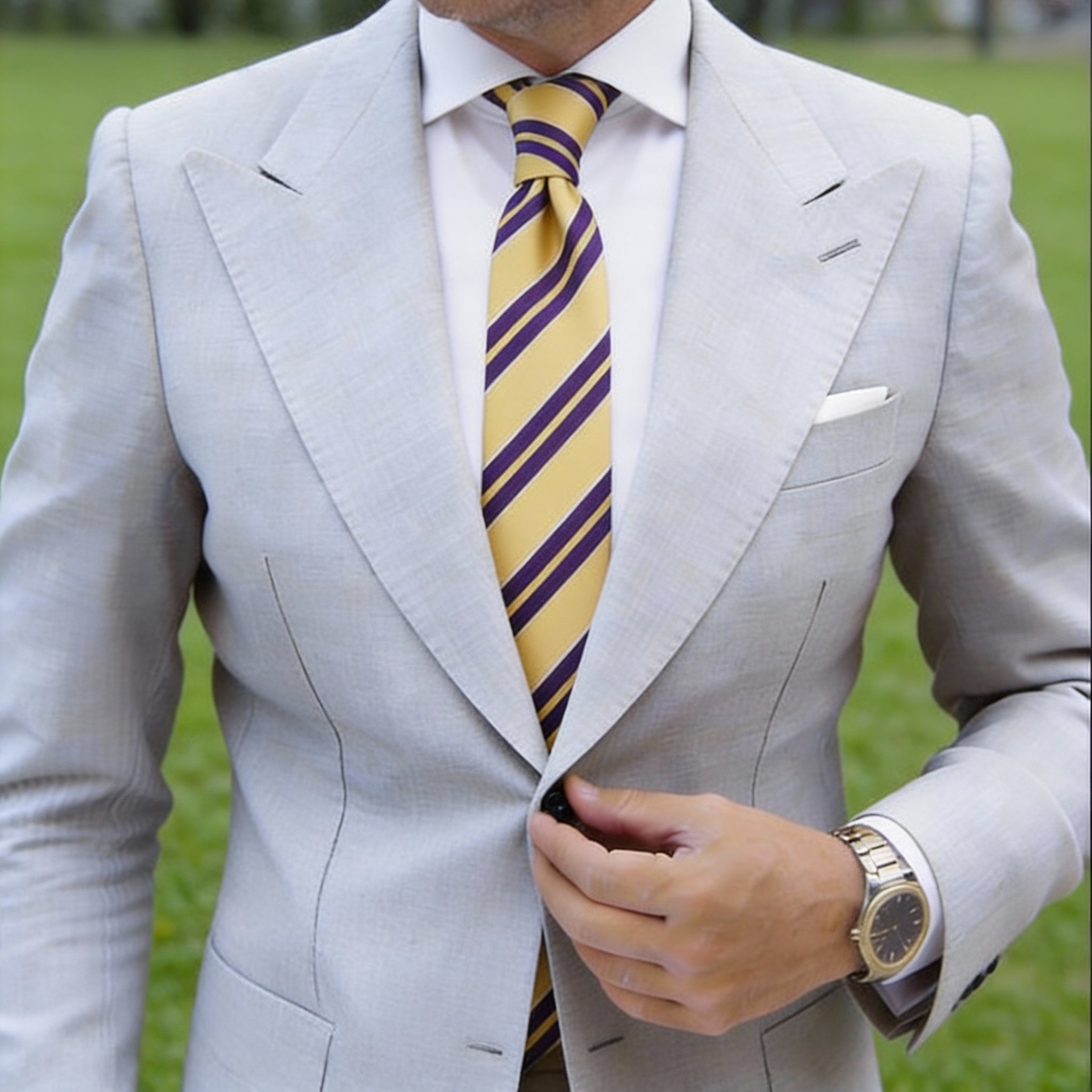Yellow With Blue White Striped Necktie