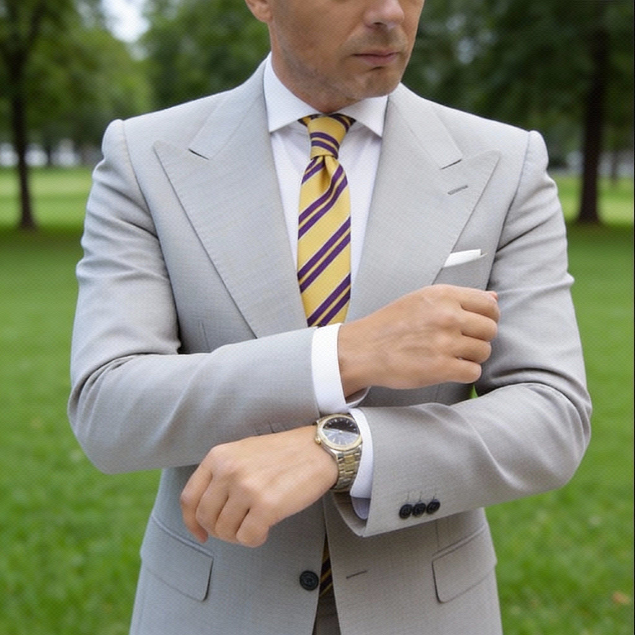 Yellow With Blue White Striped Necktie