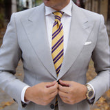 Yellow With Blue White Striped Necktie