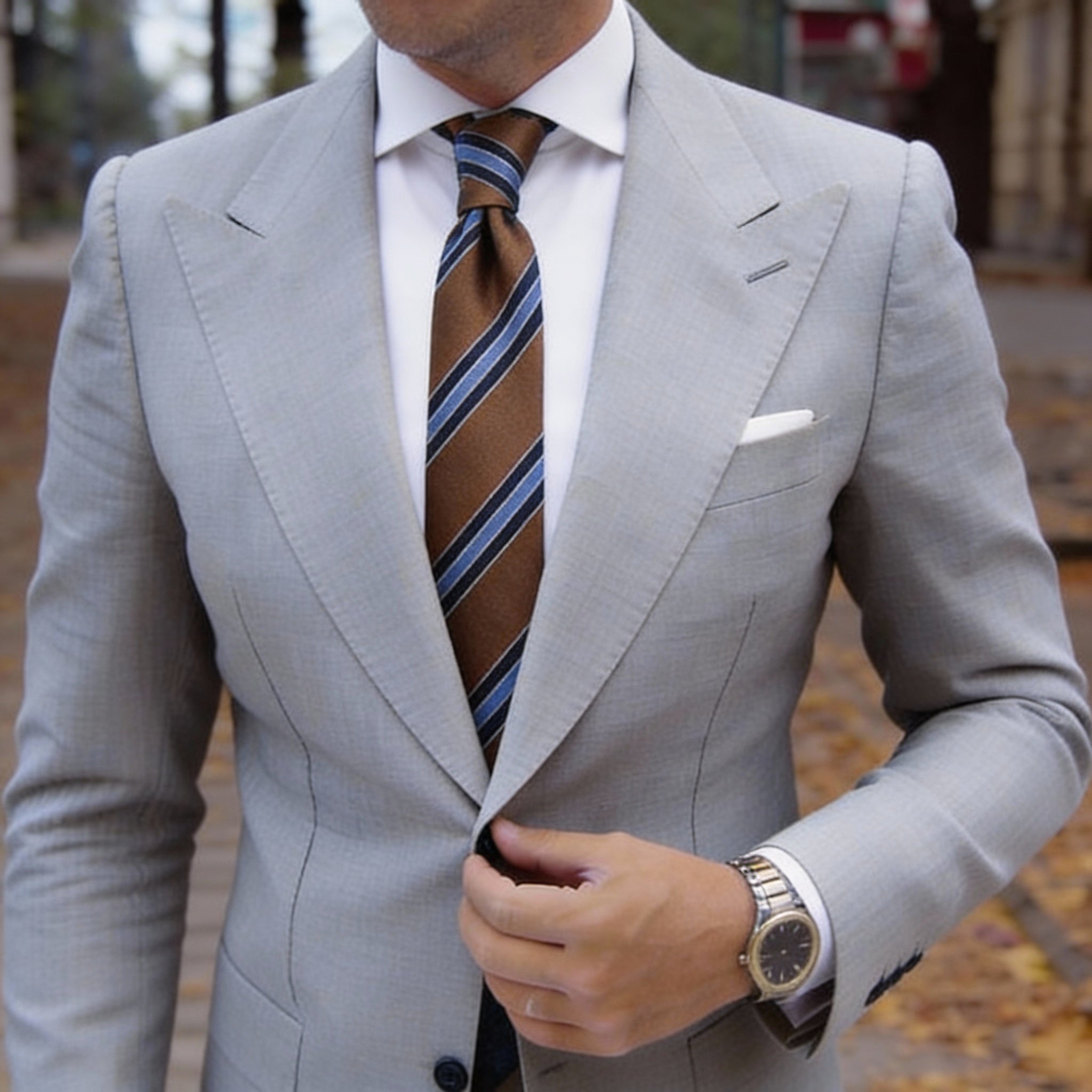 Brown With Blue and Navy Stripes Necktie