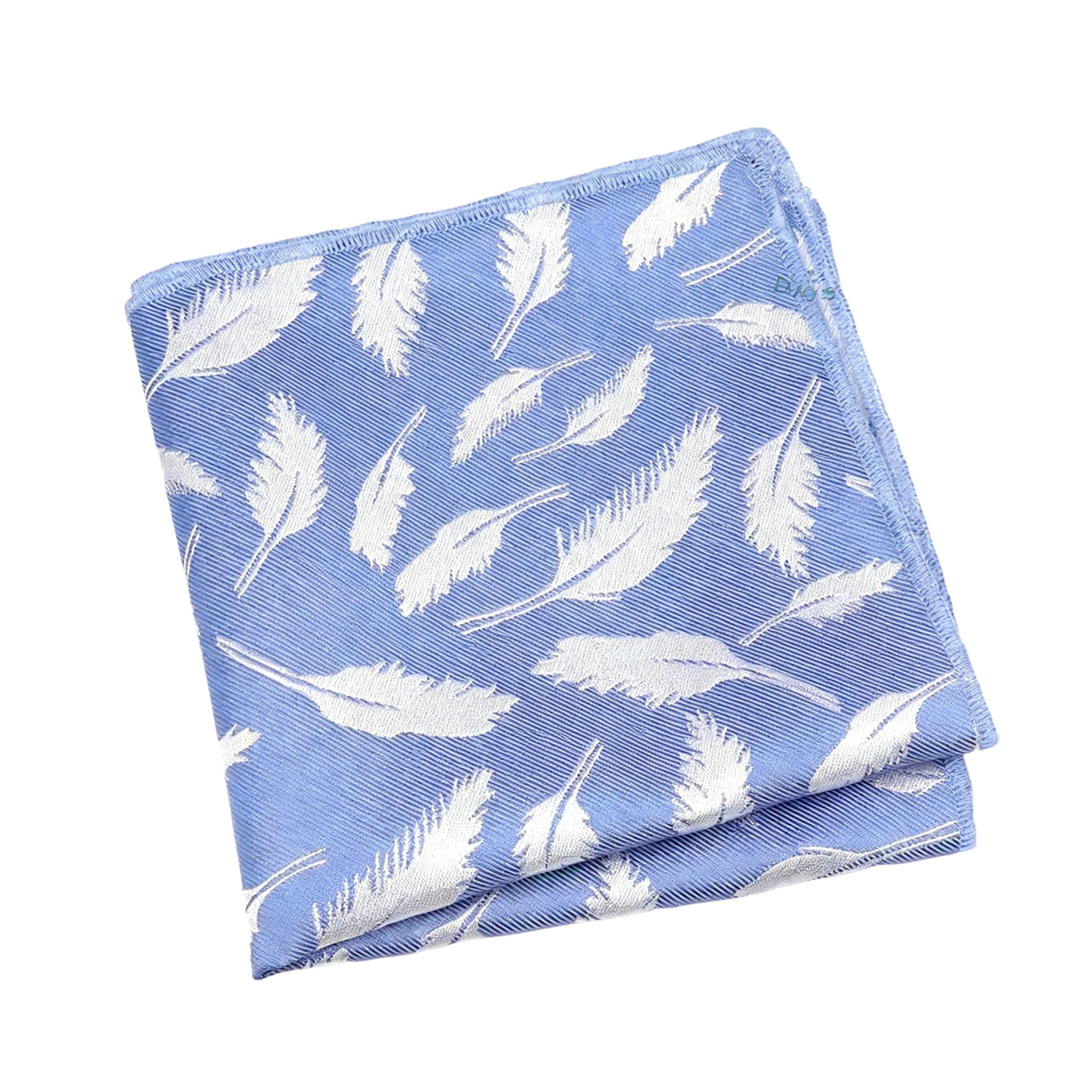 Light Blue White Feather Pocket Square