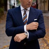 Brown With Blue White Stripes Necktie