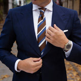 Brown With Blue White Stripes Necktie