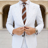 Brown with White & Blue Striped Necktie
