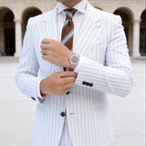 Brown with White & Blue Striped Necktie