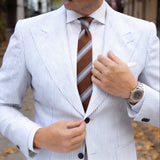Brown with White & Blue Striped Necktie