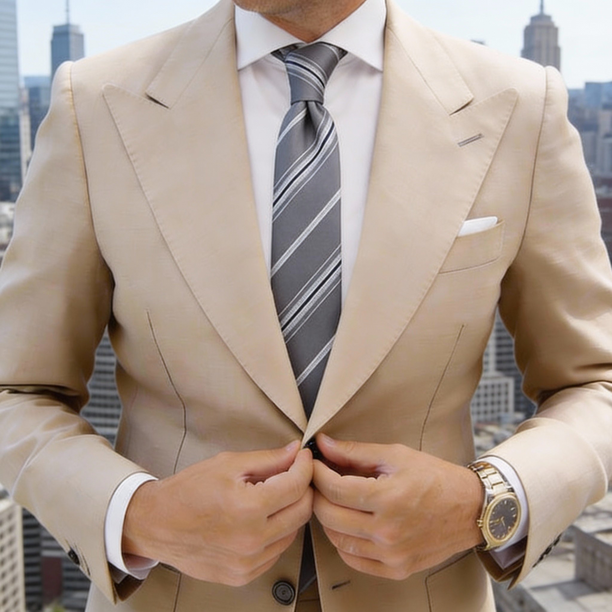Gray With White Navy Striped Necktie