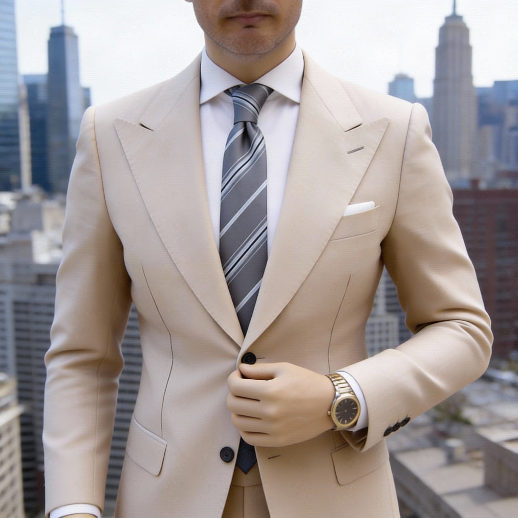 Gray With White Navy Striped Necktie