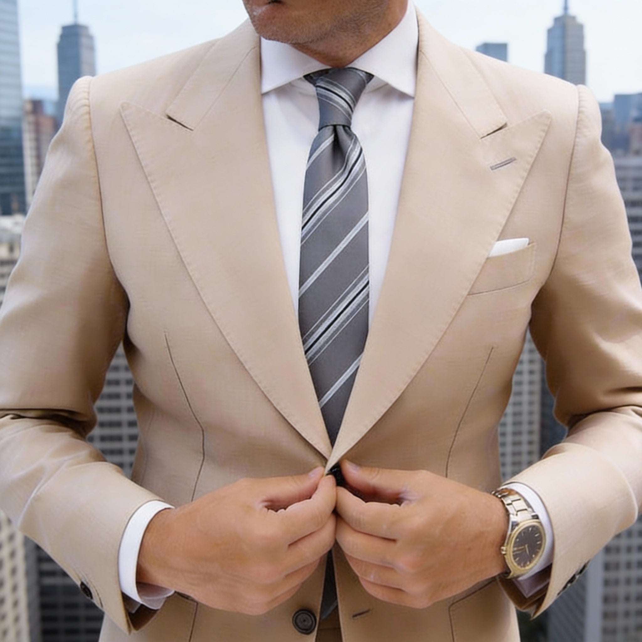 Gray With White Navy Striped Necktie