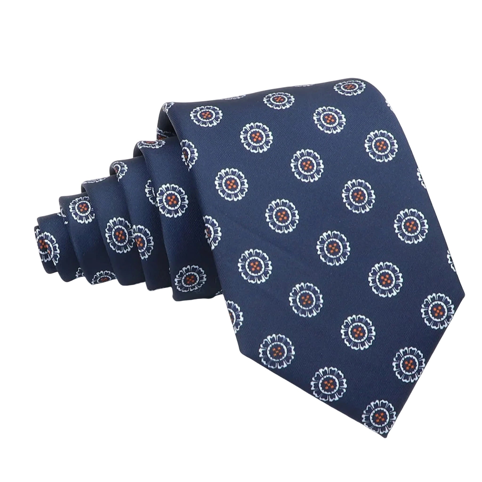 Navy Blue Orange Floral Necktie