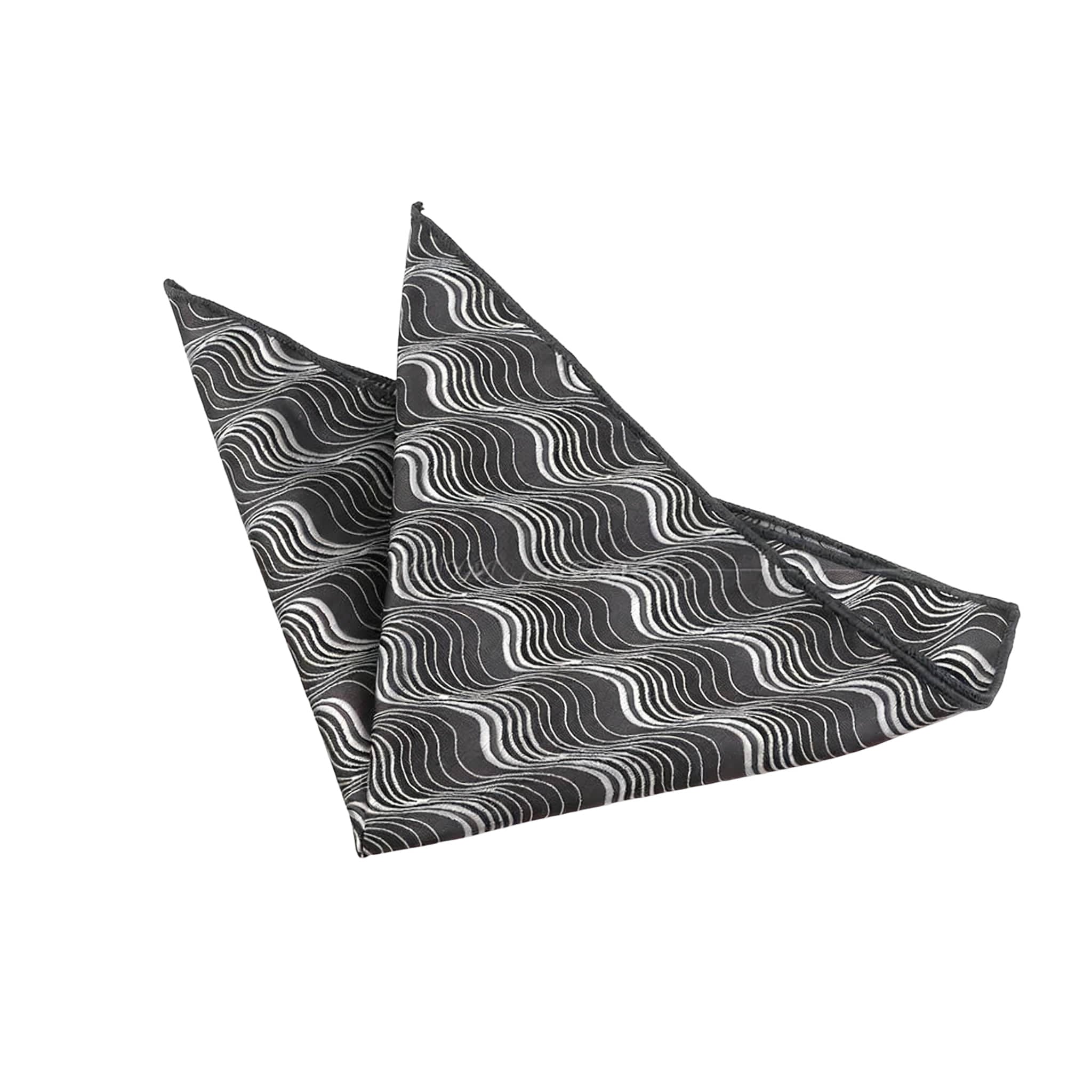 Black Silver Wavy Pocket Square