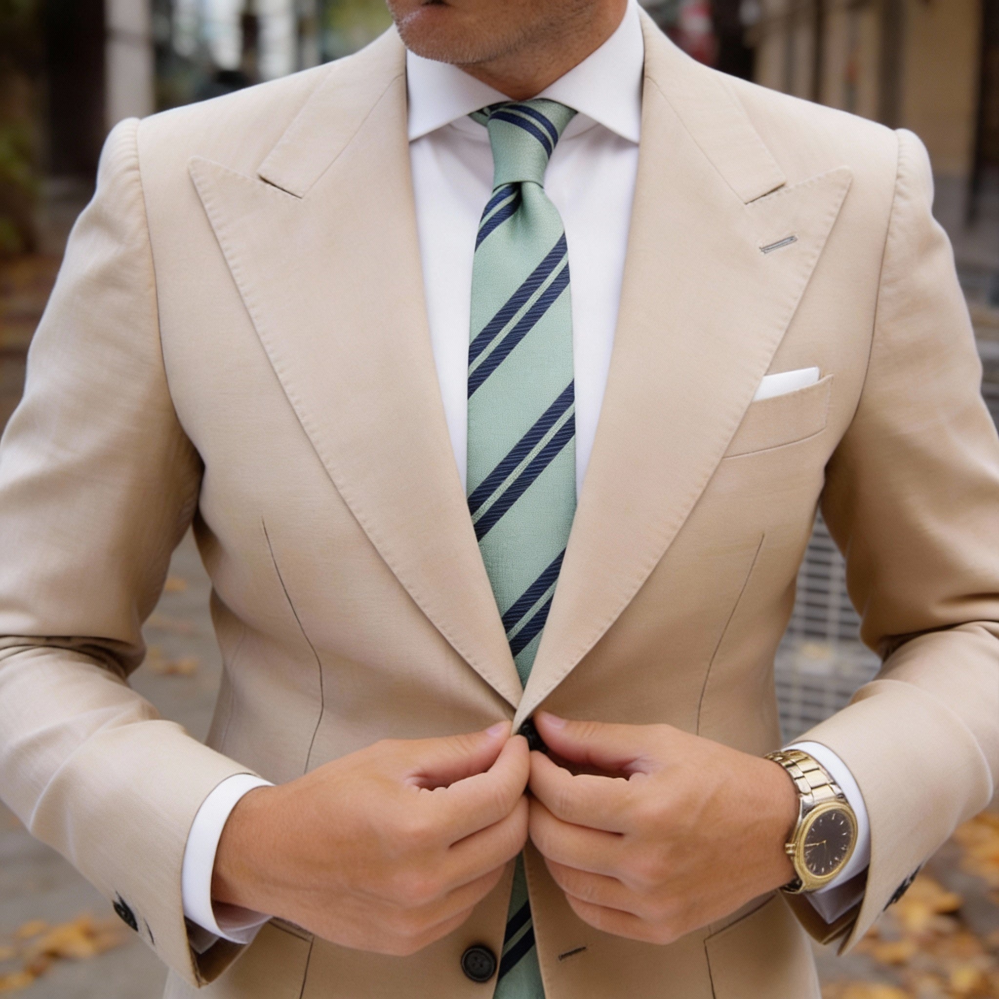 Light-Green With Navy-Blue Diagonal Stripes Necktie