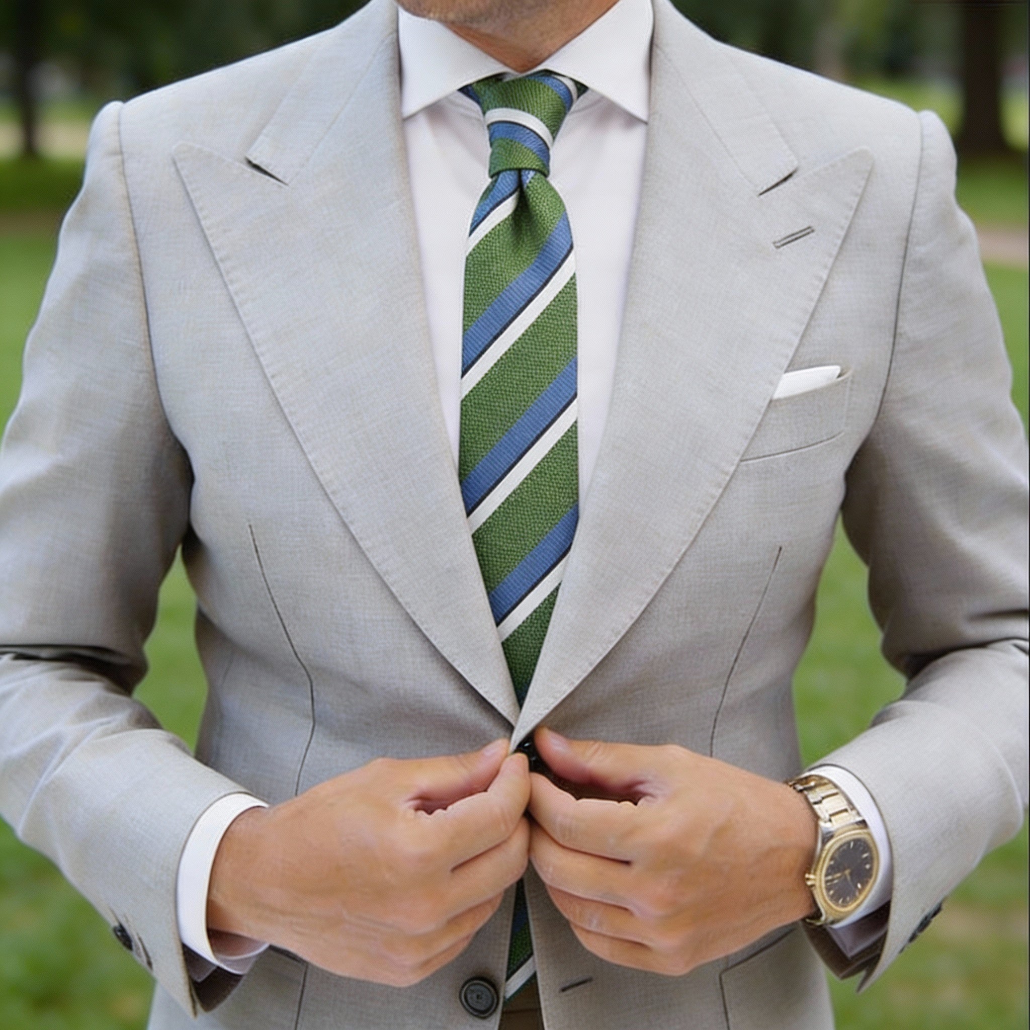 Green with Blue White Stripes Necktie