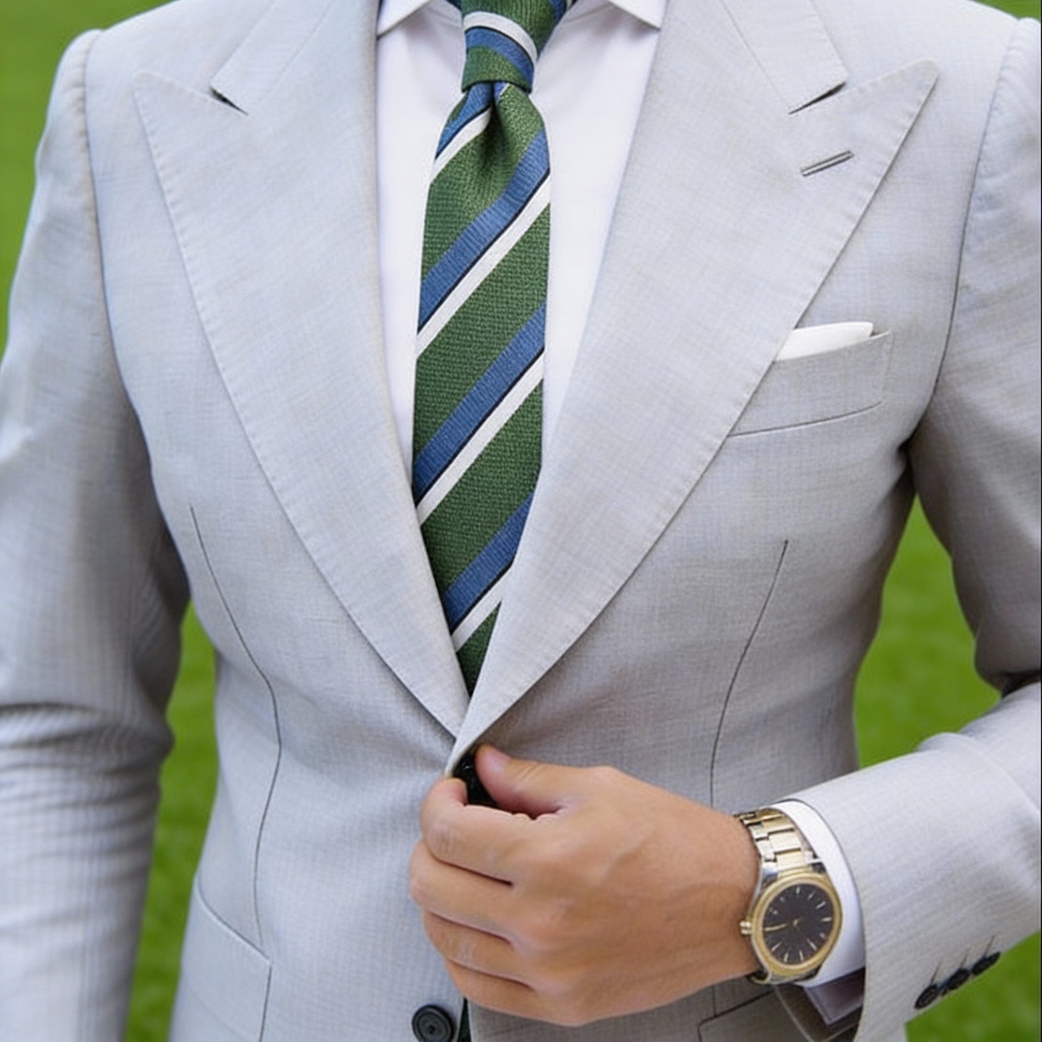 Green with Blue White Stripes Necktie