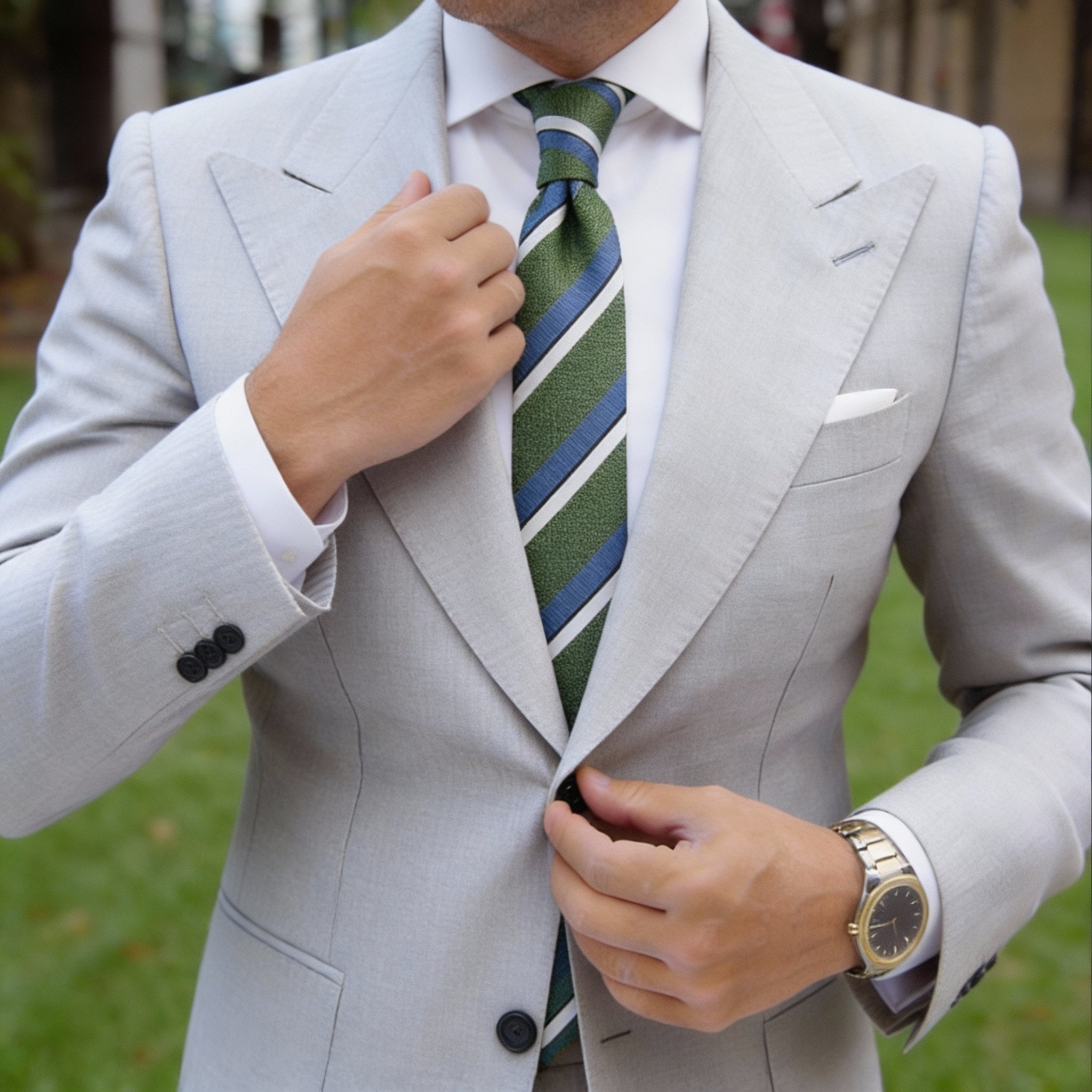 Green with Blue White Stripes Necktie