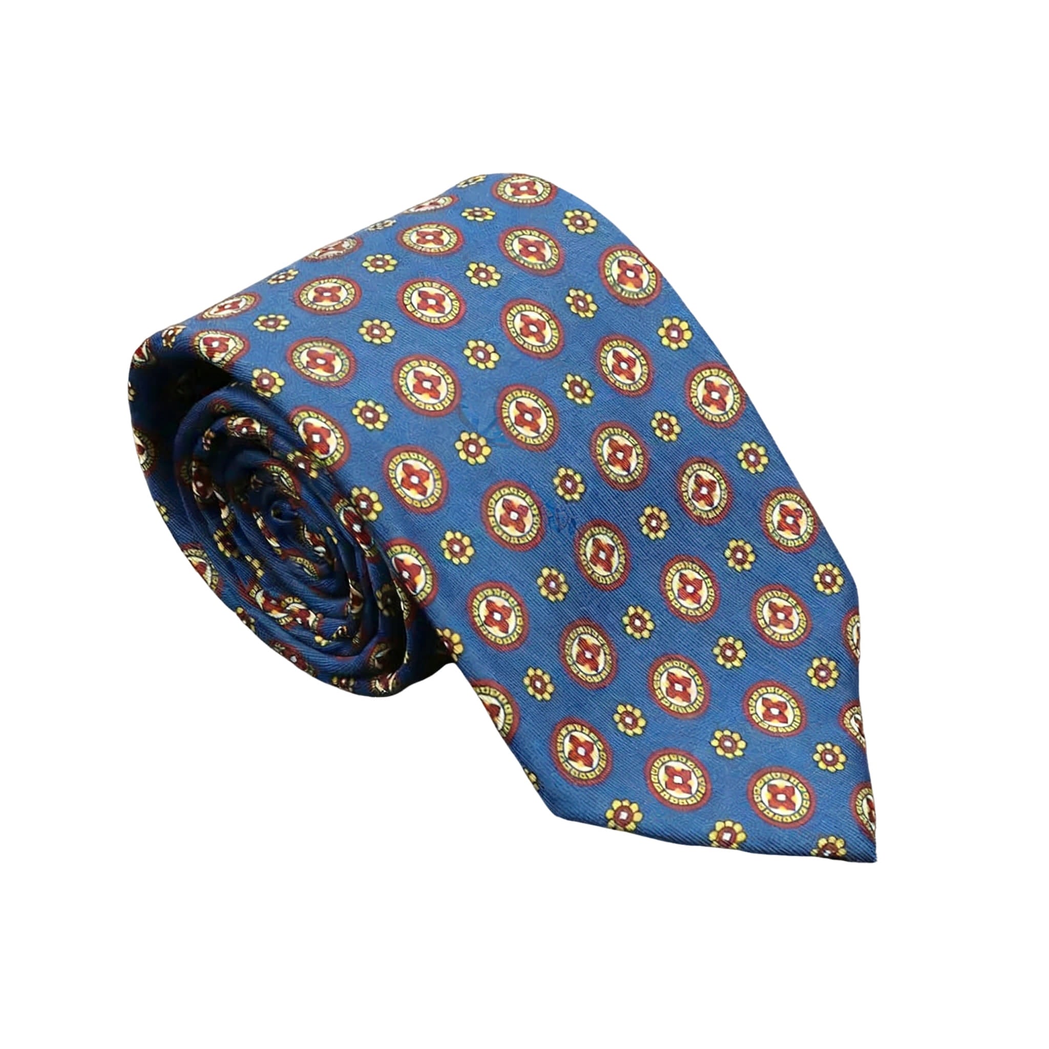 Dark Blue With Yellow Floral & Emblem Necktie