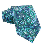 Navy Blue Green Paisley Necktie