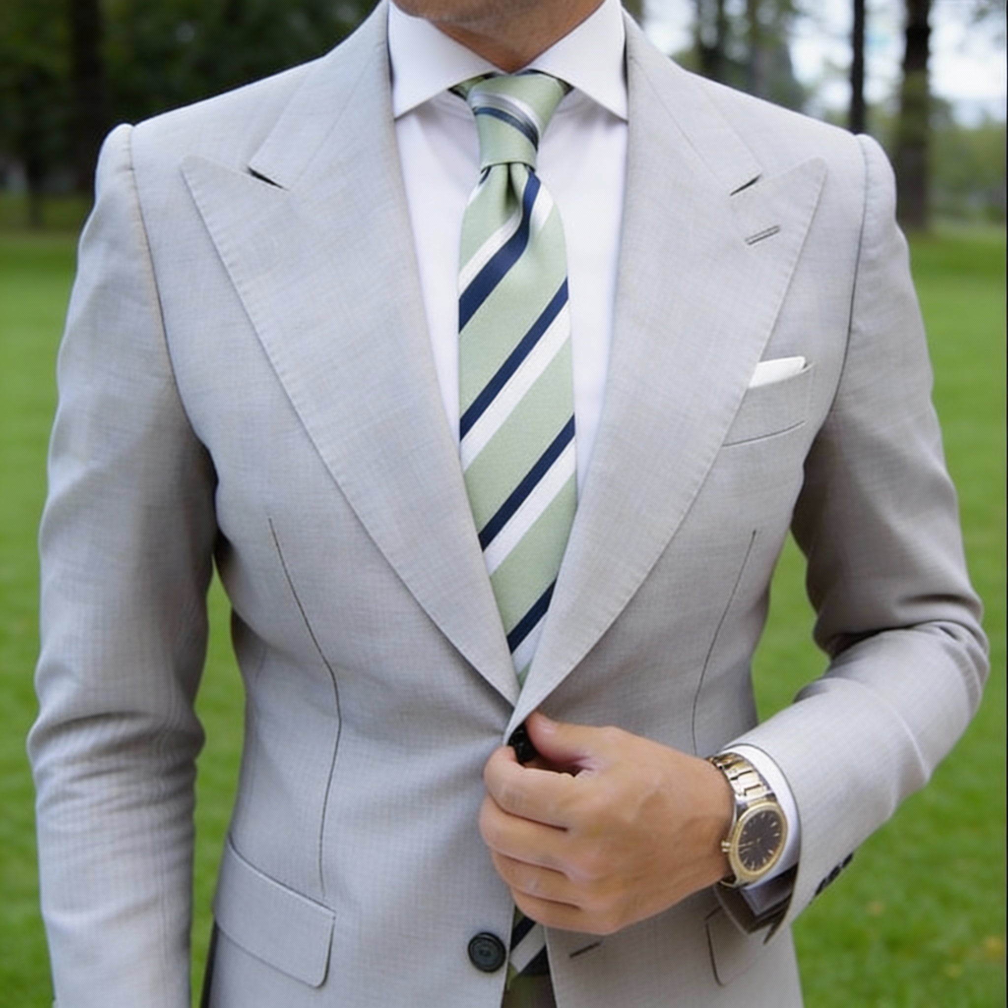 Light Green With Navy Blue & White Stripe Necktie