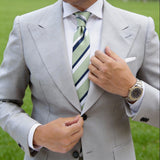 Light Green With Navy Blue & White Stripe Necktie