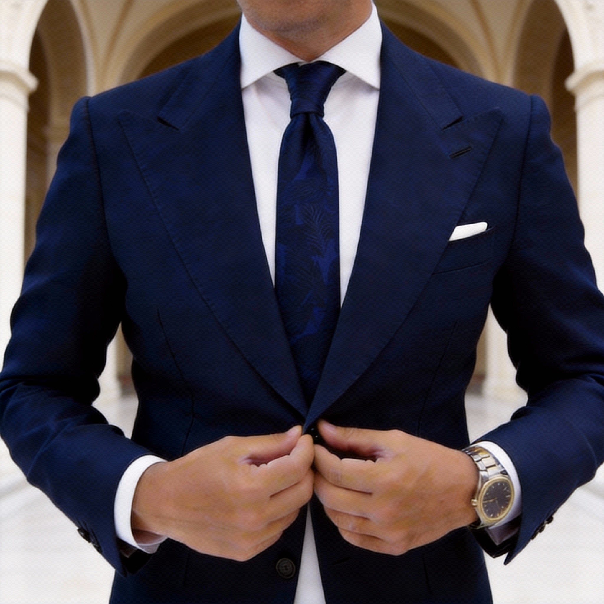 Navy Blue Black Floral Necktie