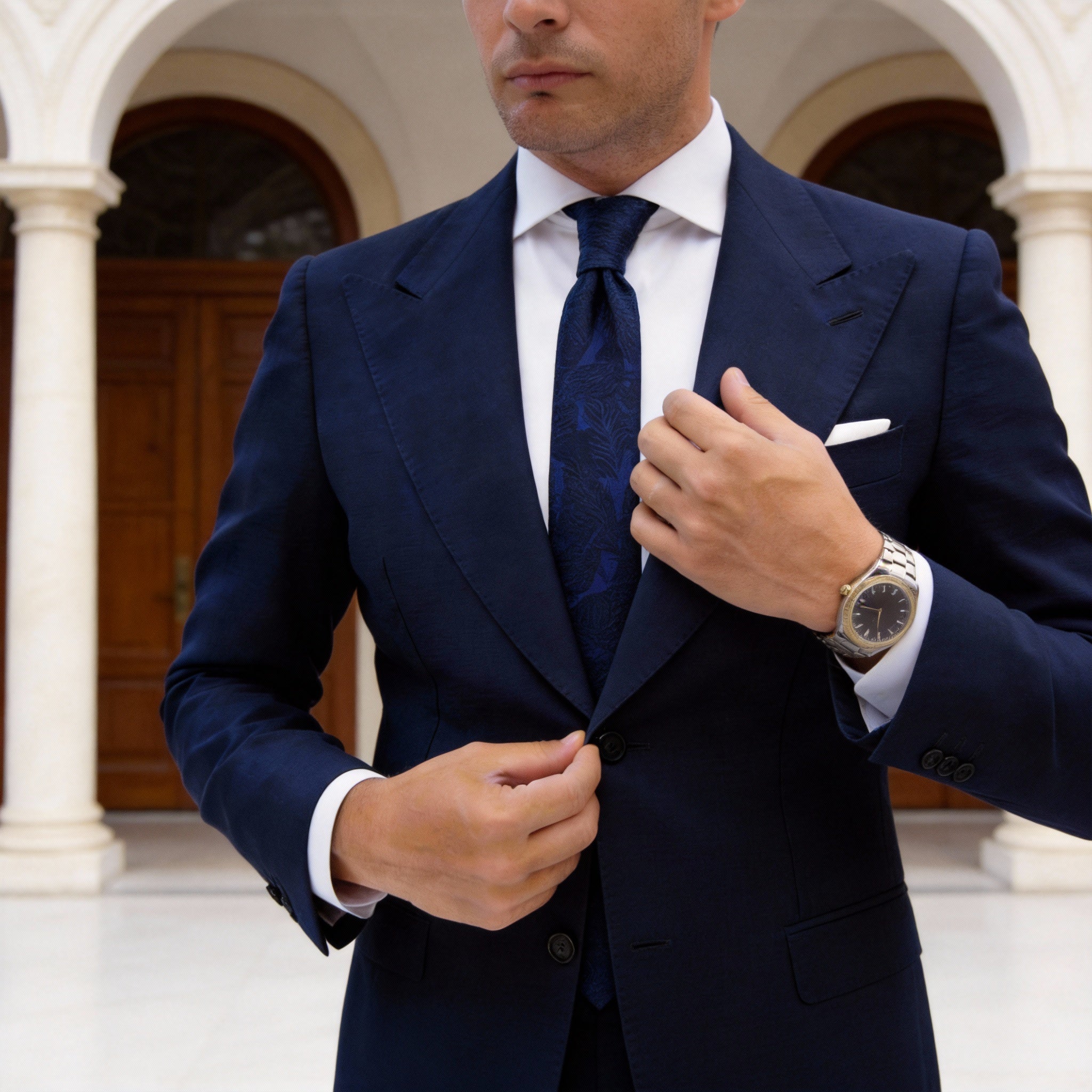 Navy Blue Black Floral Necktie