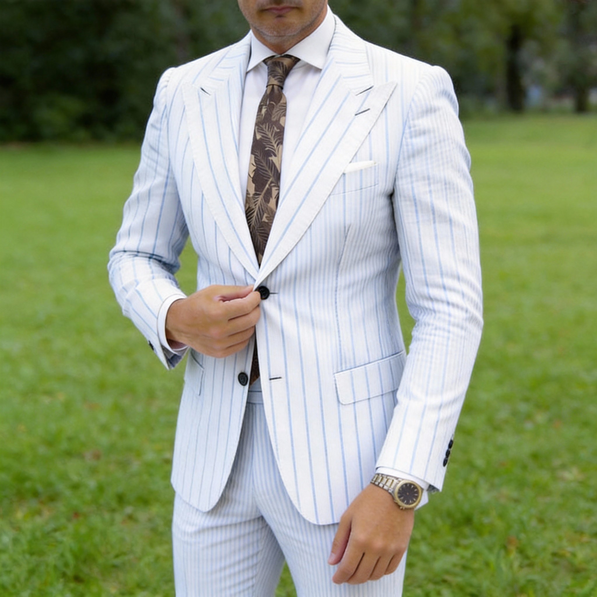 Brown Beige Floral Necktie