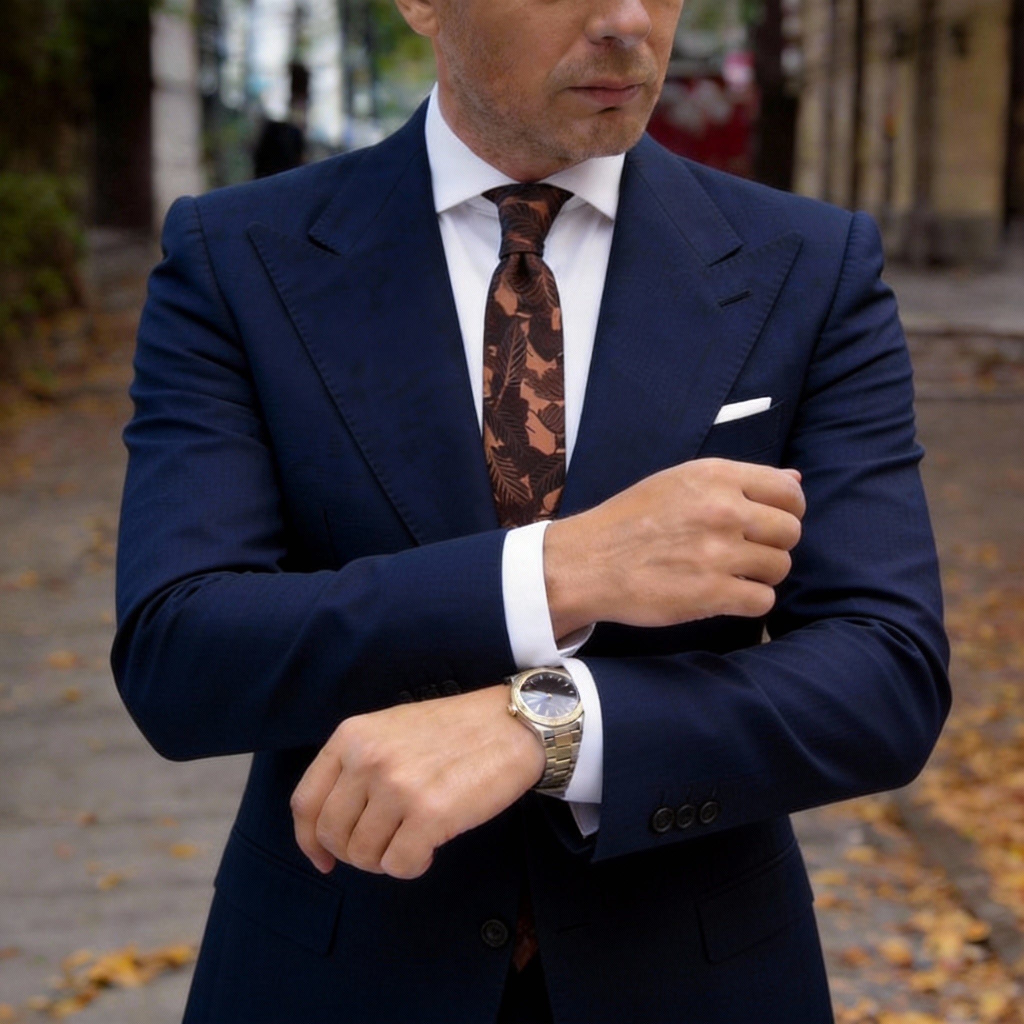 Brown Tan Floral Necktie