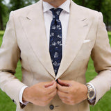 Navy Blue White Floral Necktie