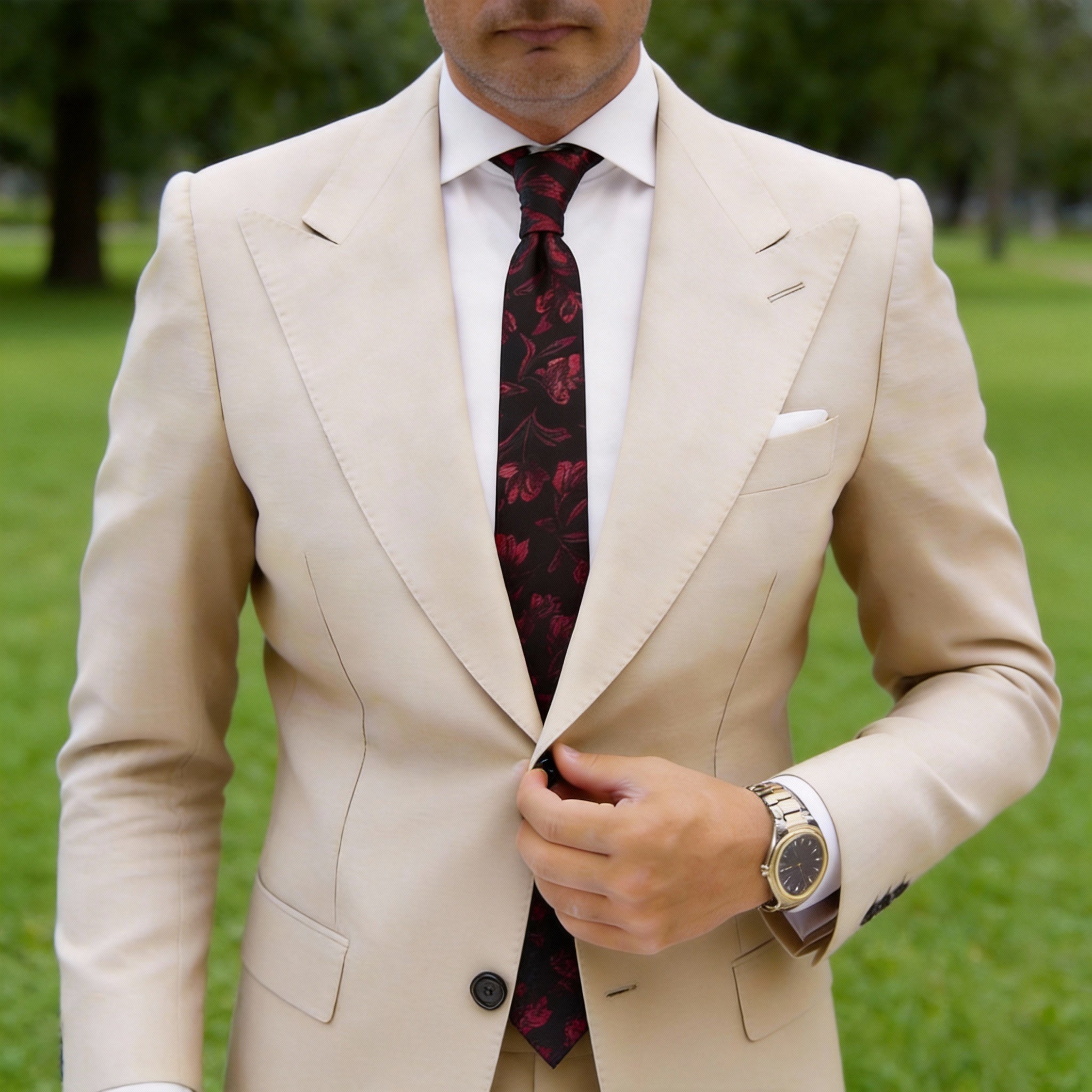 Black Red Floral Necktie