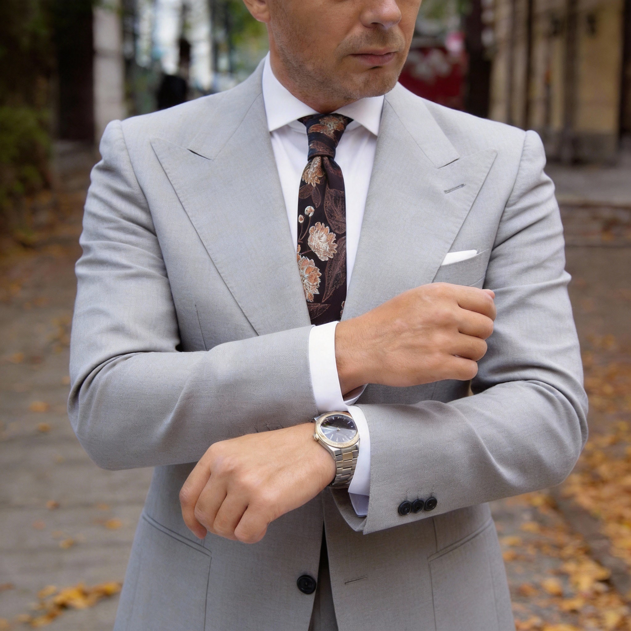 Black Brown Floral Necktie