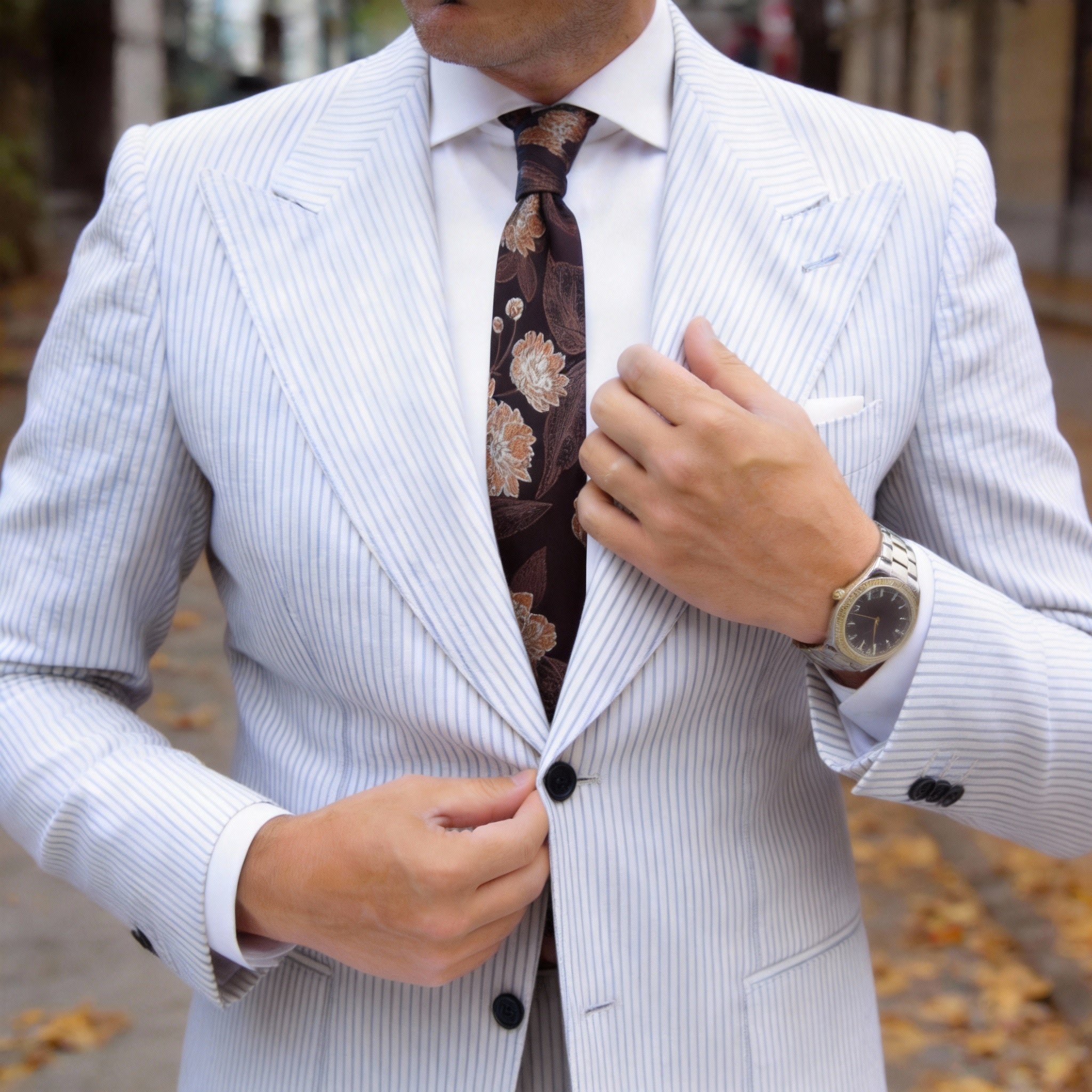 Black Brown Floral Necktie