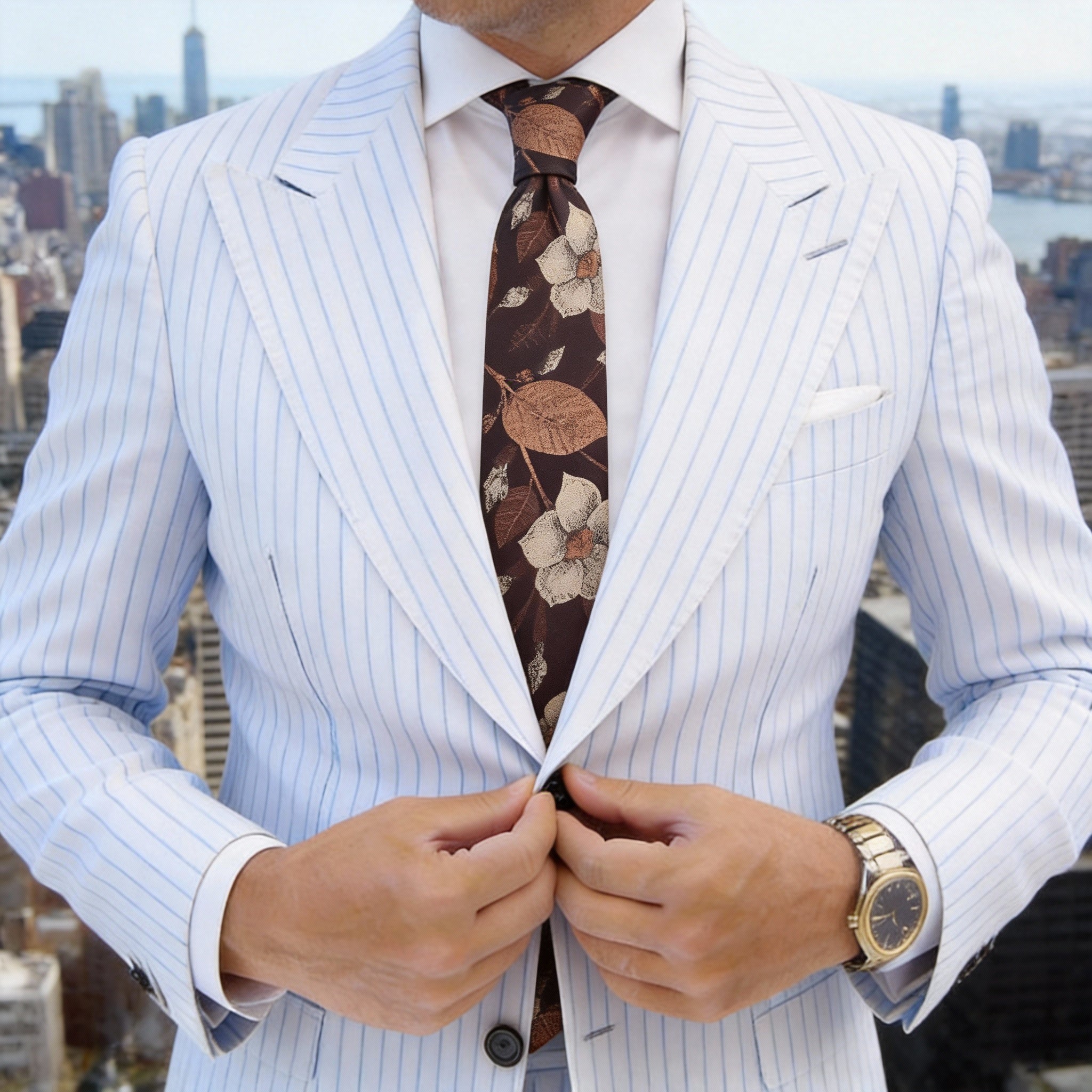 Brown Beige Floral Necktie