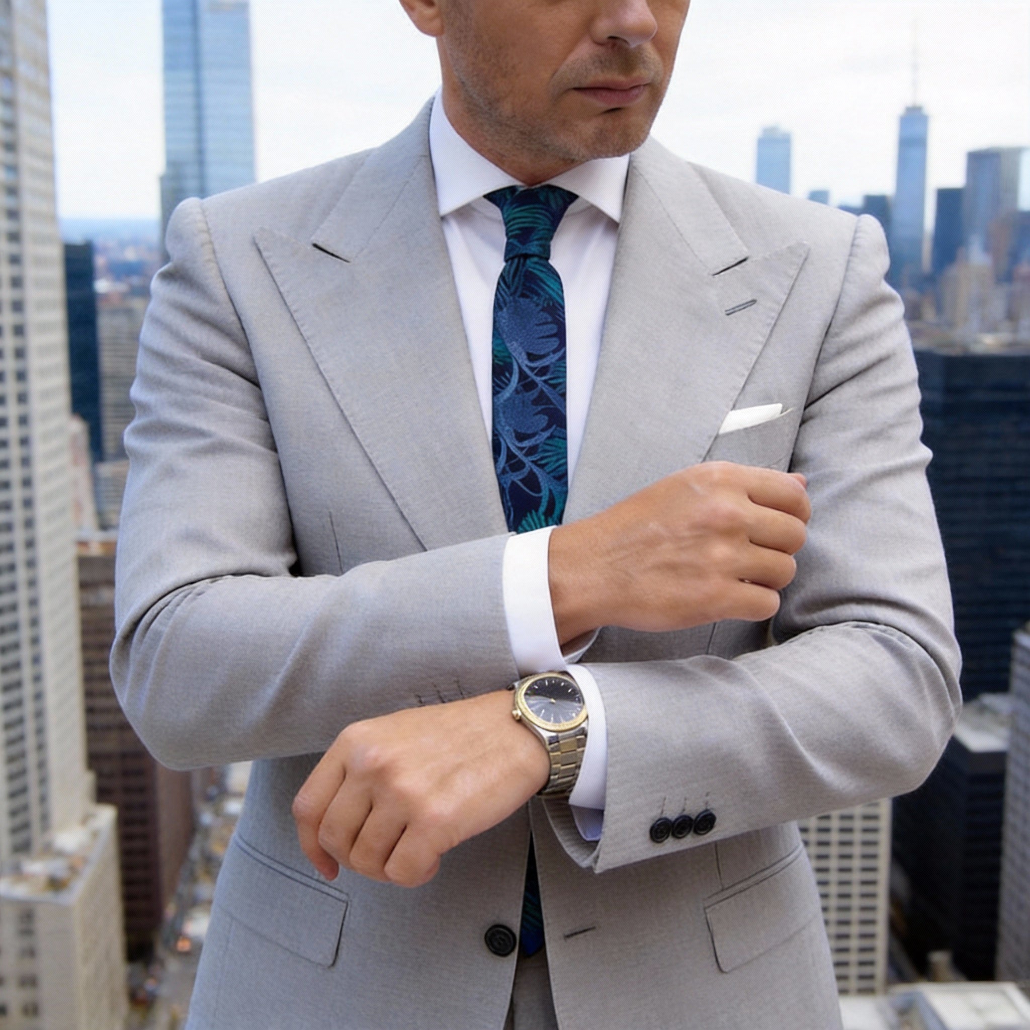 Blue Green Leaf Necktie