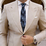 Navy Blue Light Blue Leaf Necktie