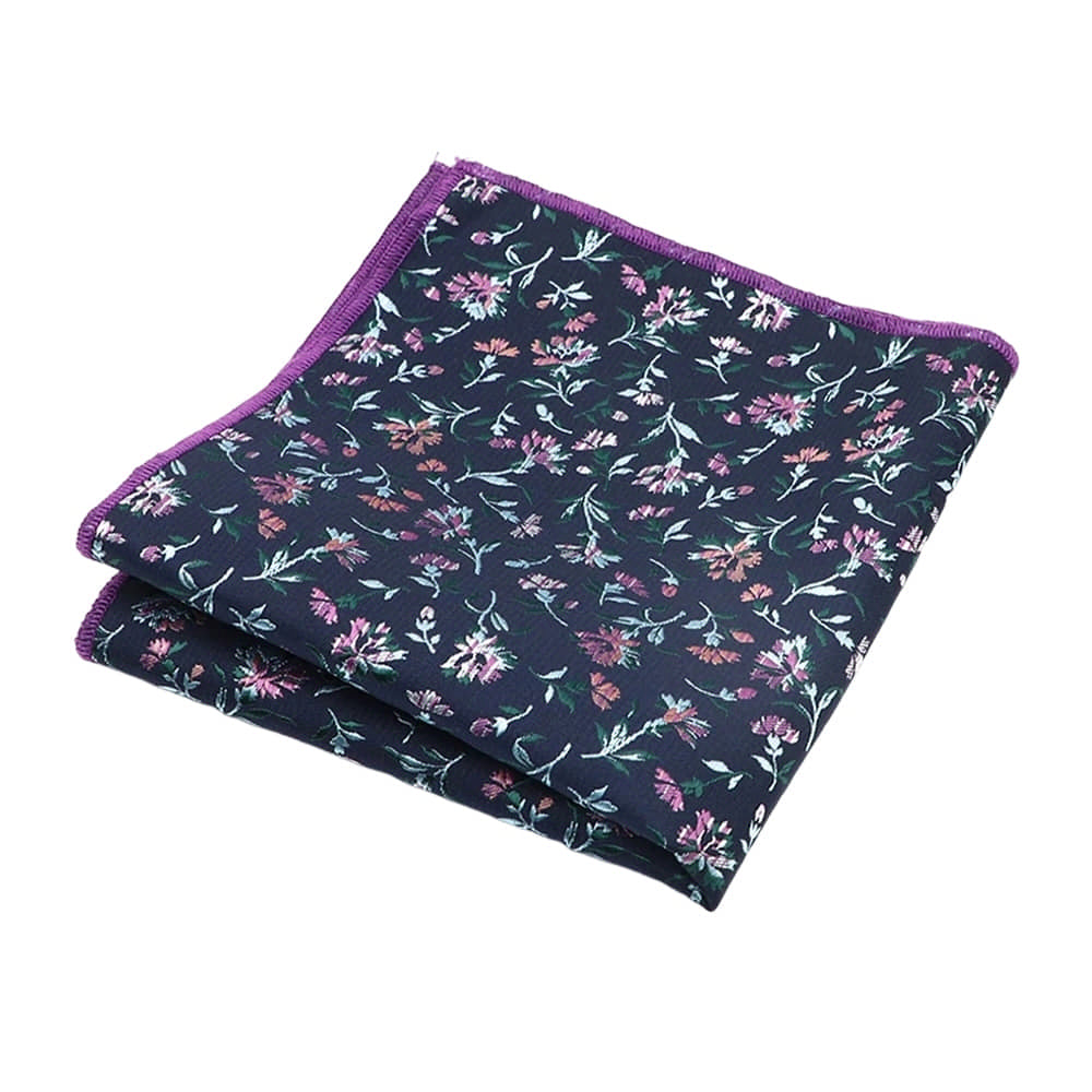 Navy Blue White Floral Pocket Square