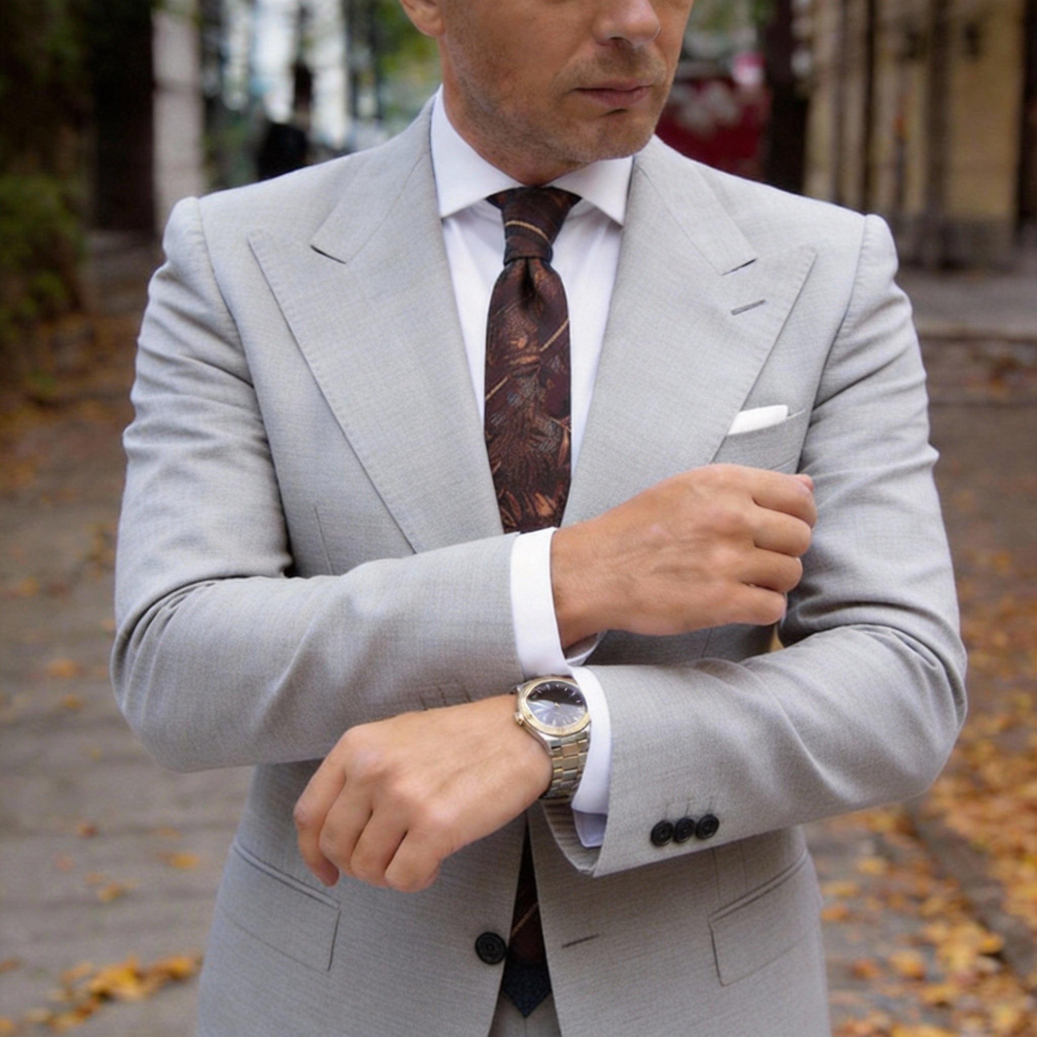 Brown Brown Leaf Necktie