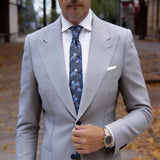 Gray Blue Floral Necktie