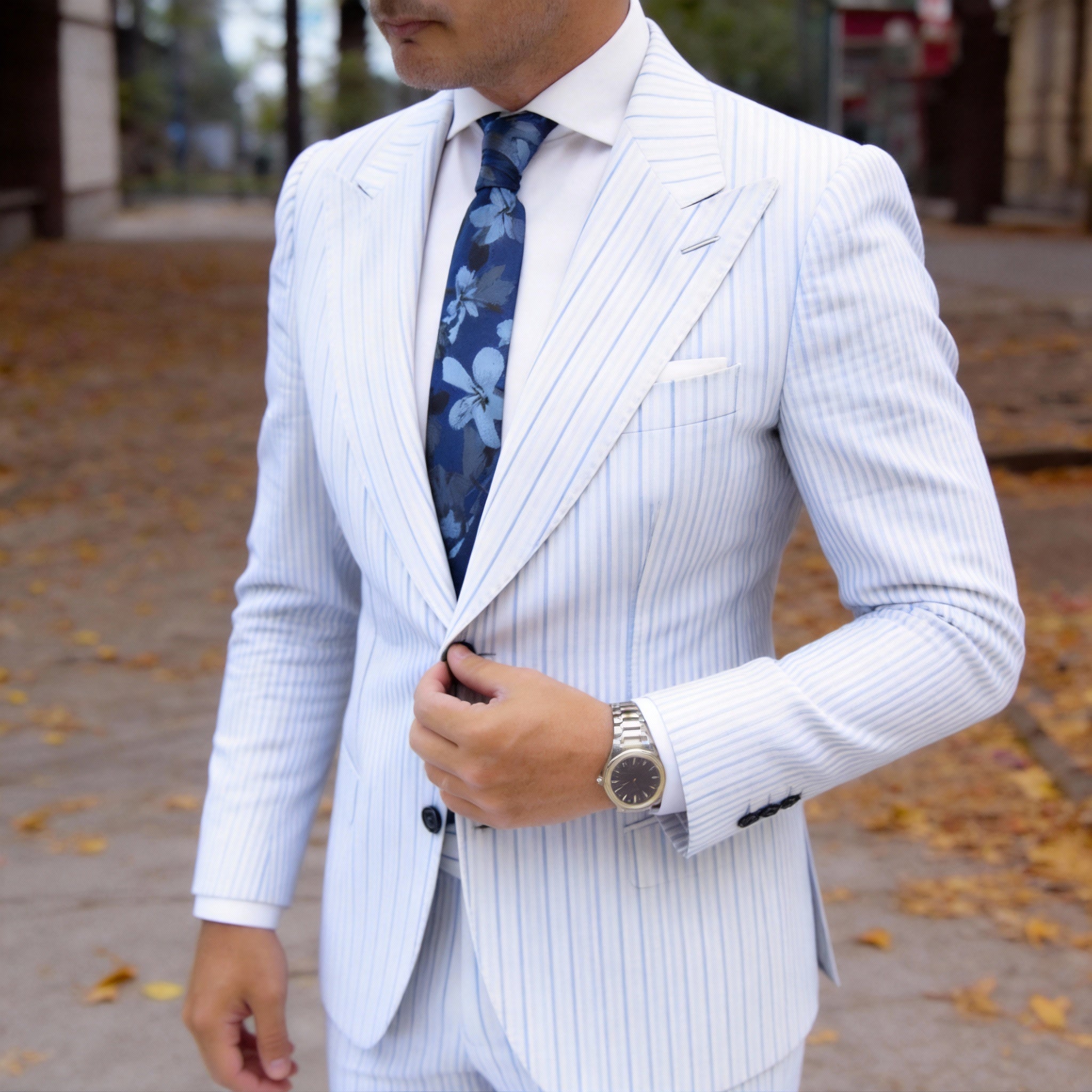 Blue Gray Floral Necktie