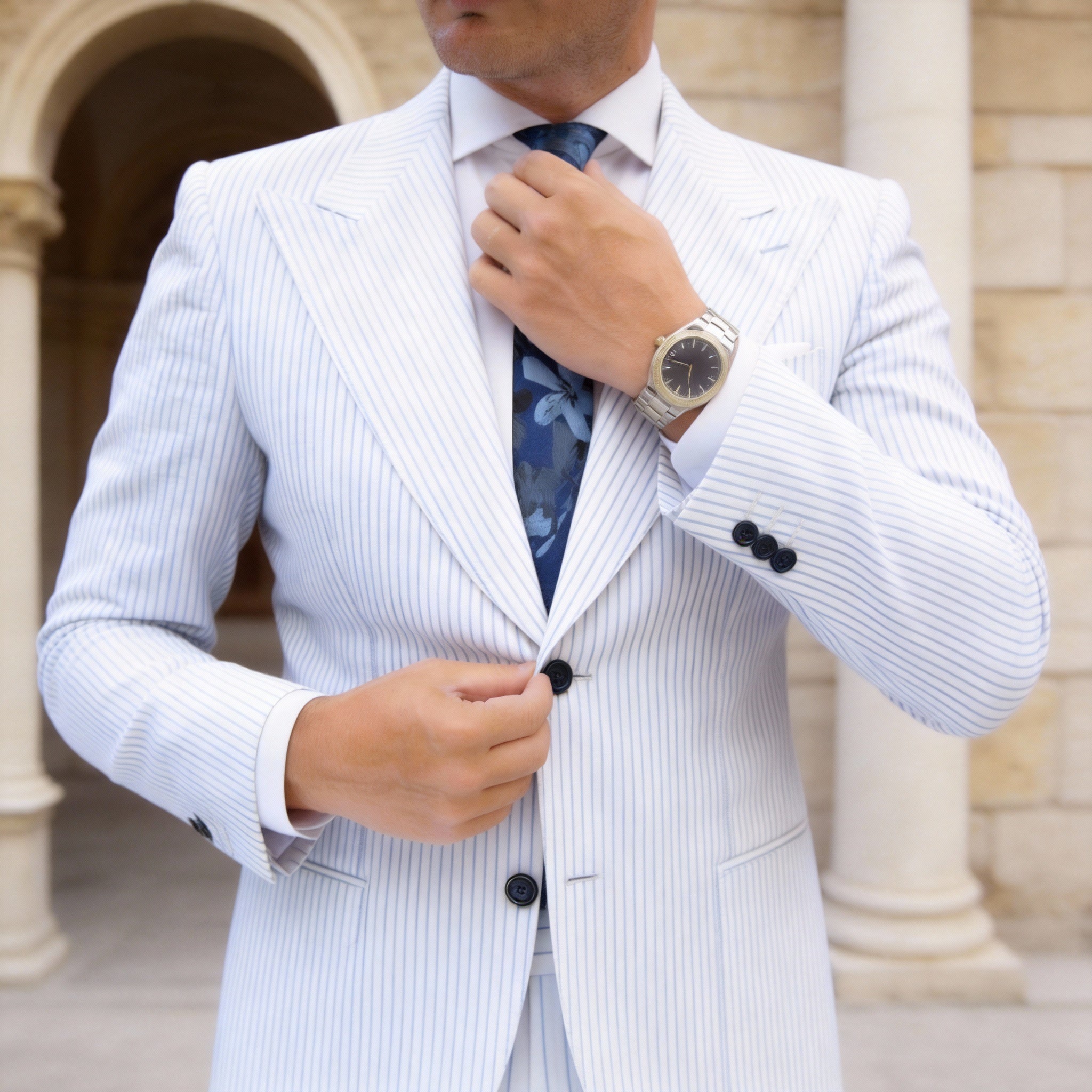 Blue Gray Floral Necktie