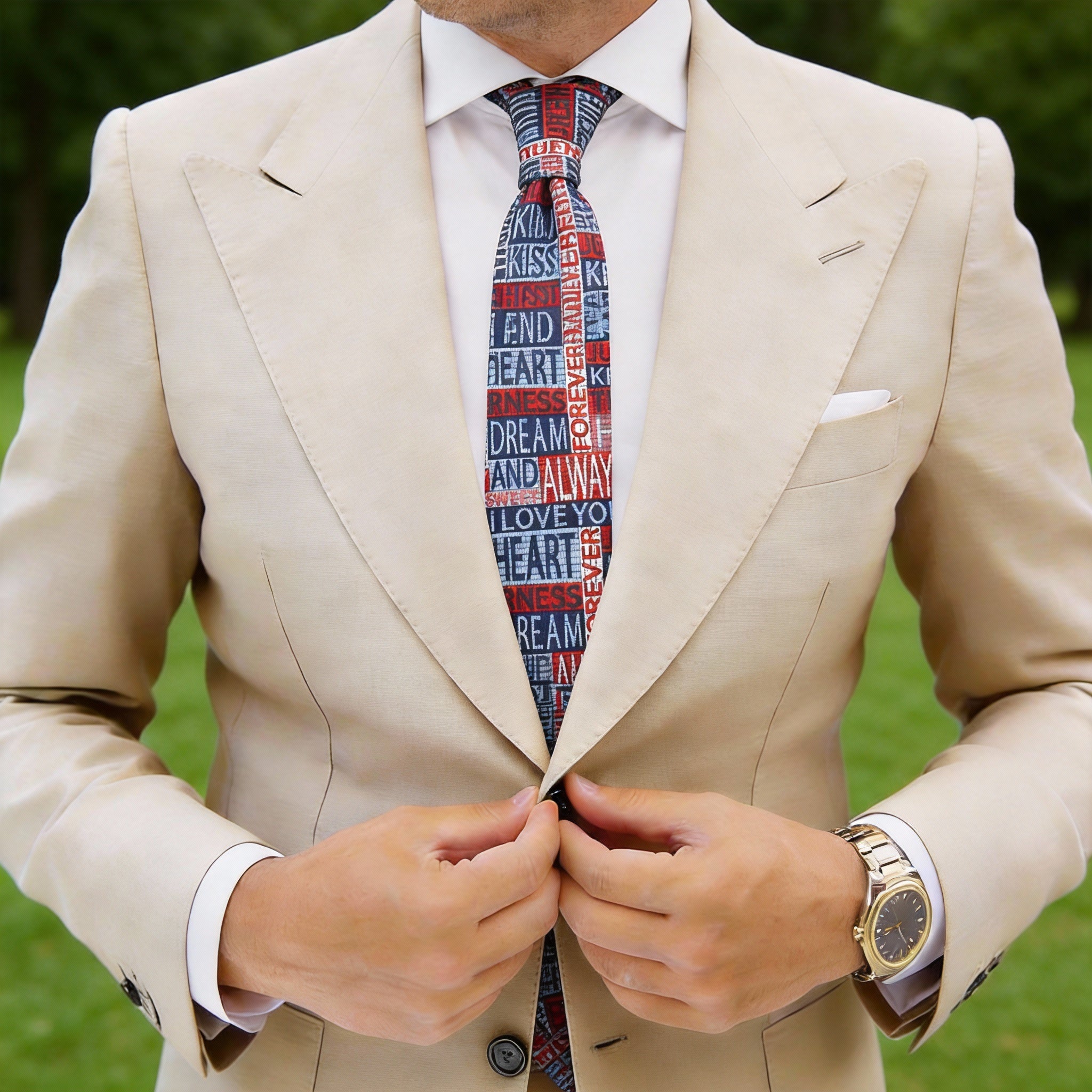 Navy With Multicolor Text Necktie