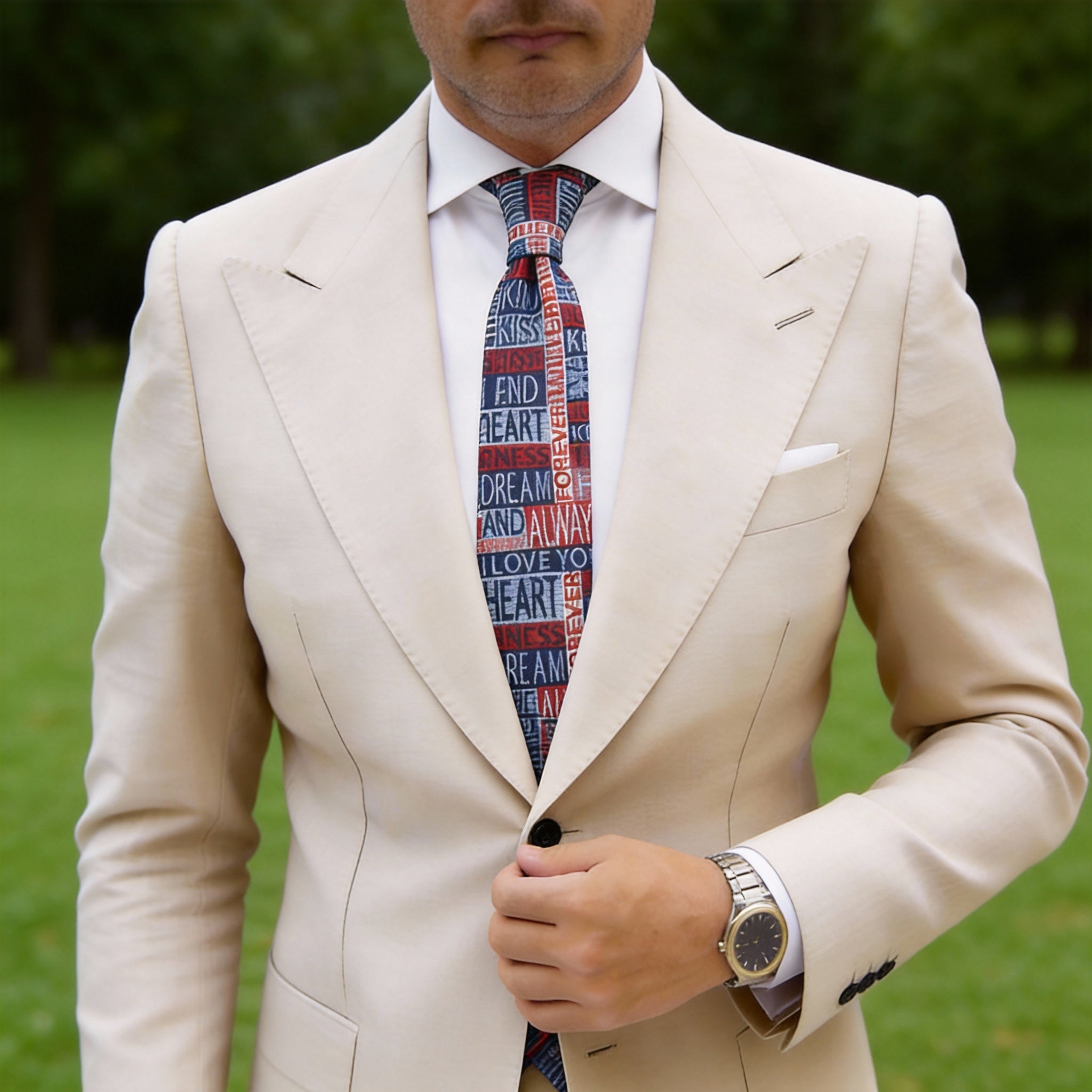 Navy With Multicolor Text Necktie