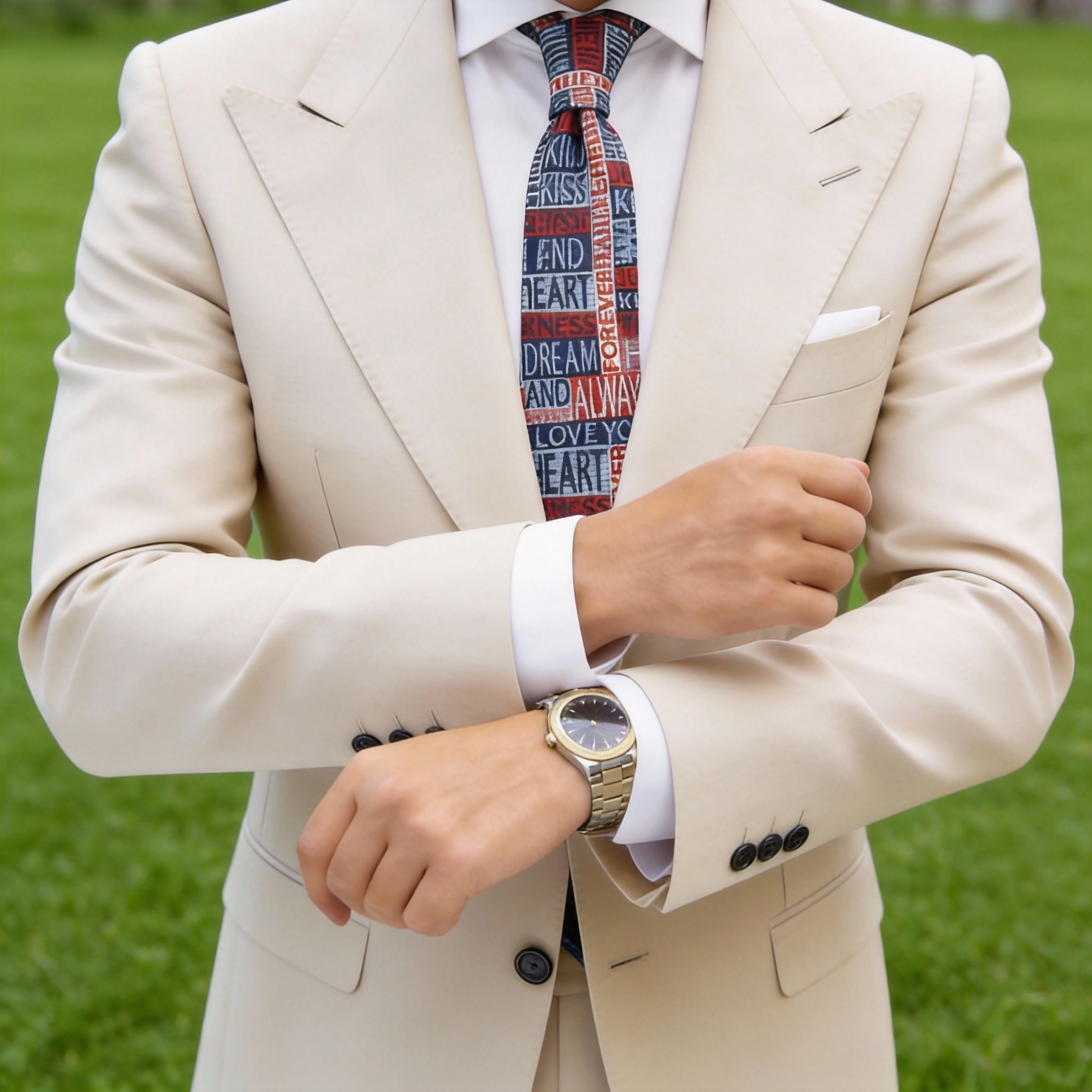 Navy With Multicolor Text Necktie