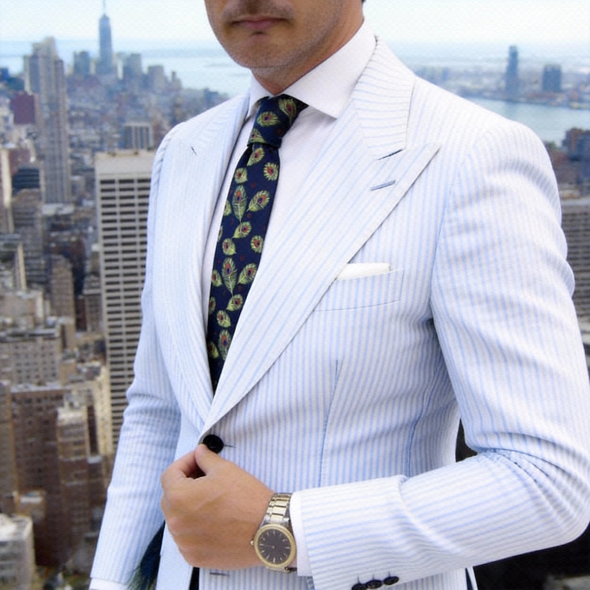 Navy With Green Peacock Feather Necktie