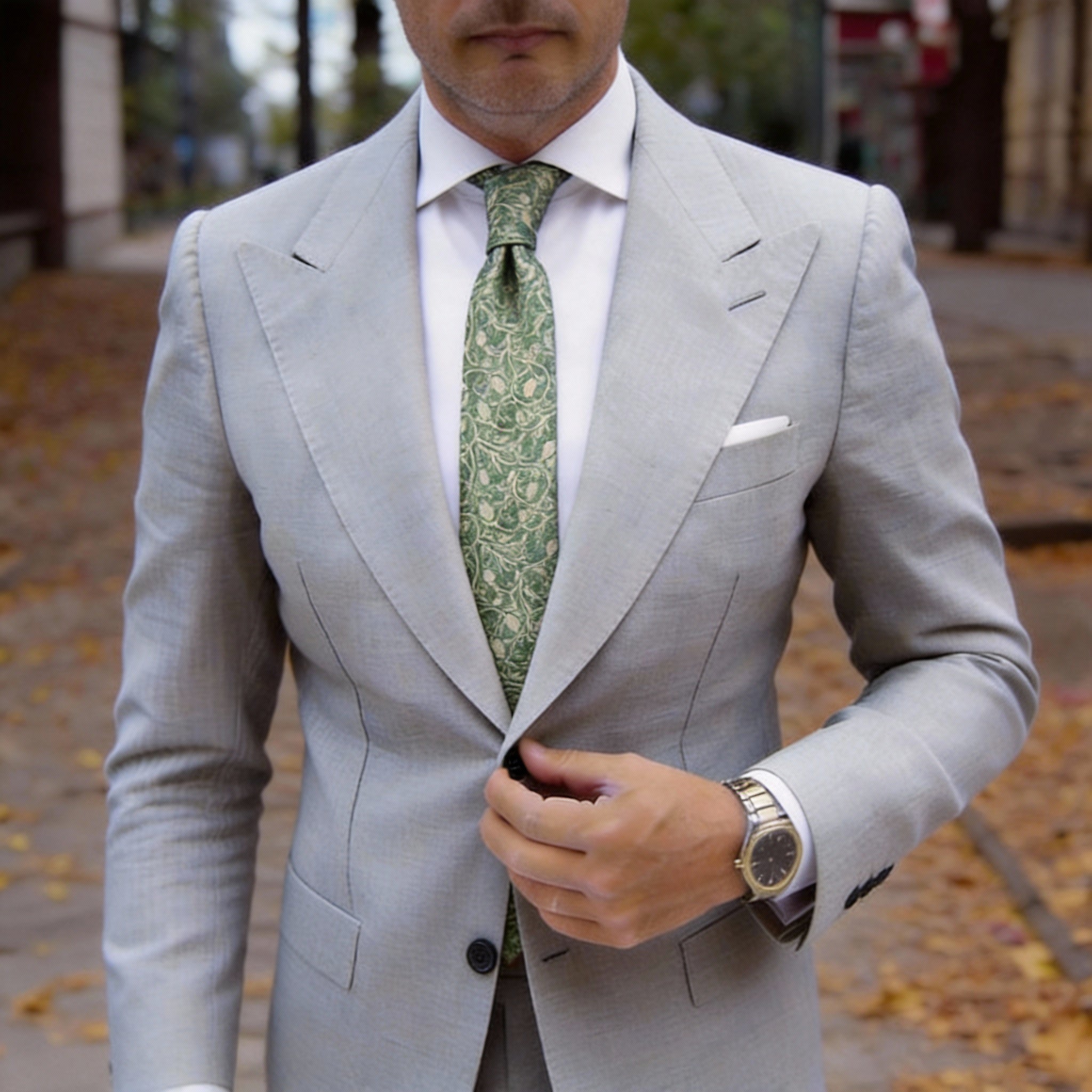 Green With Ivory Floral Necktie