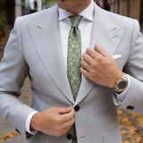 Green With Ivory Floral Necktie