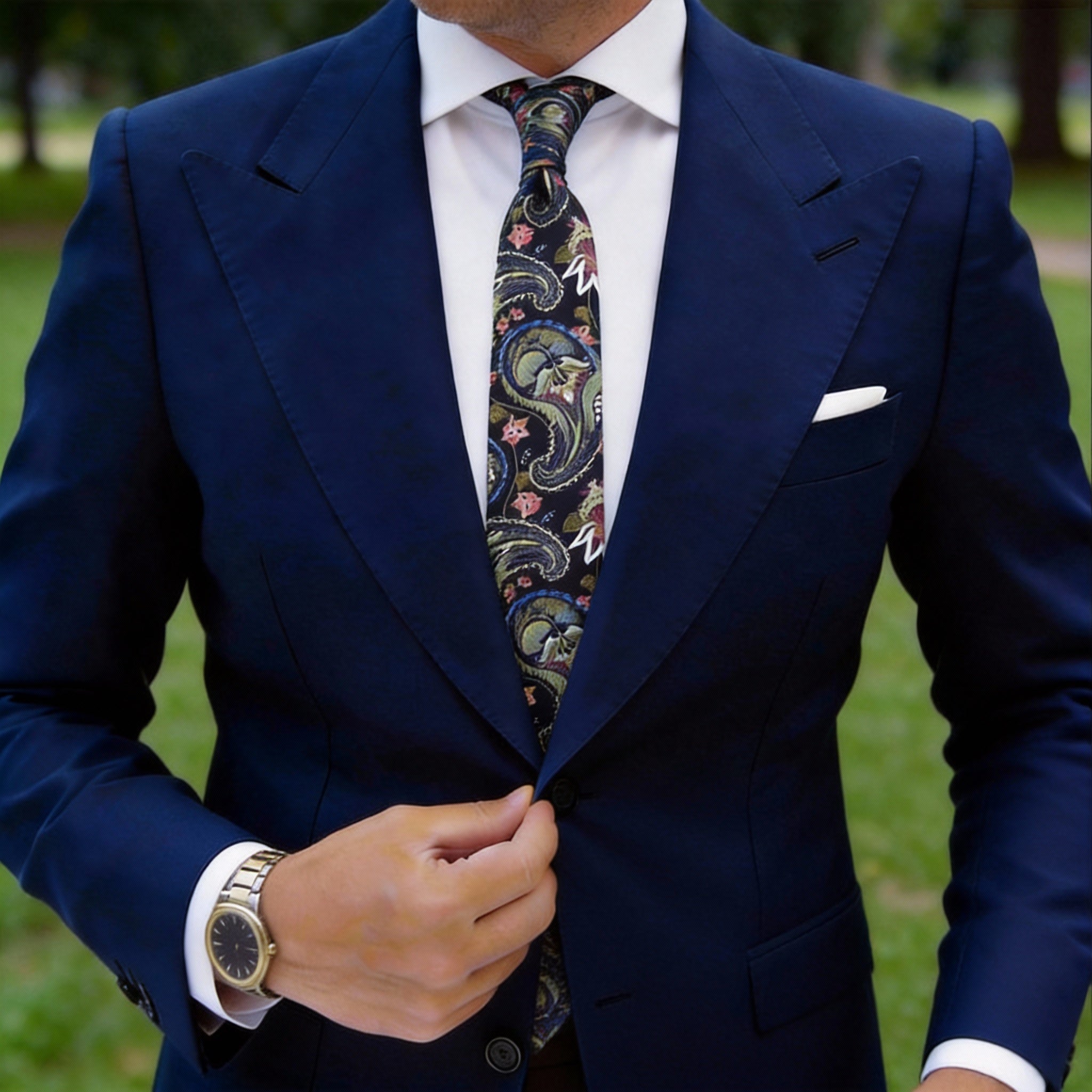 Navy Blue With Pink Floral Paisley Necktie